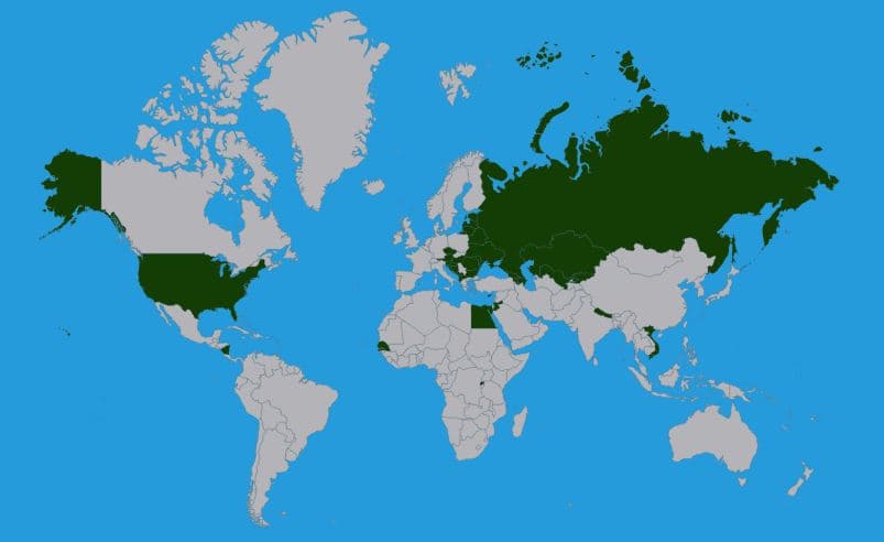 KNO Worldwide project map showing 25+ countries